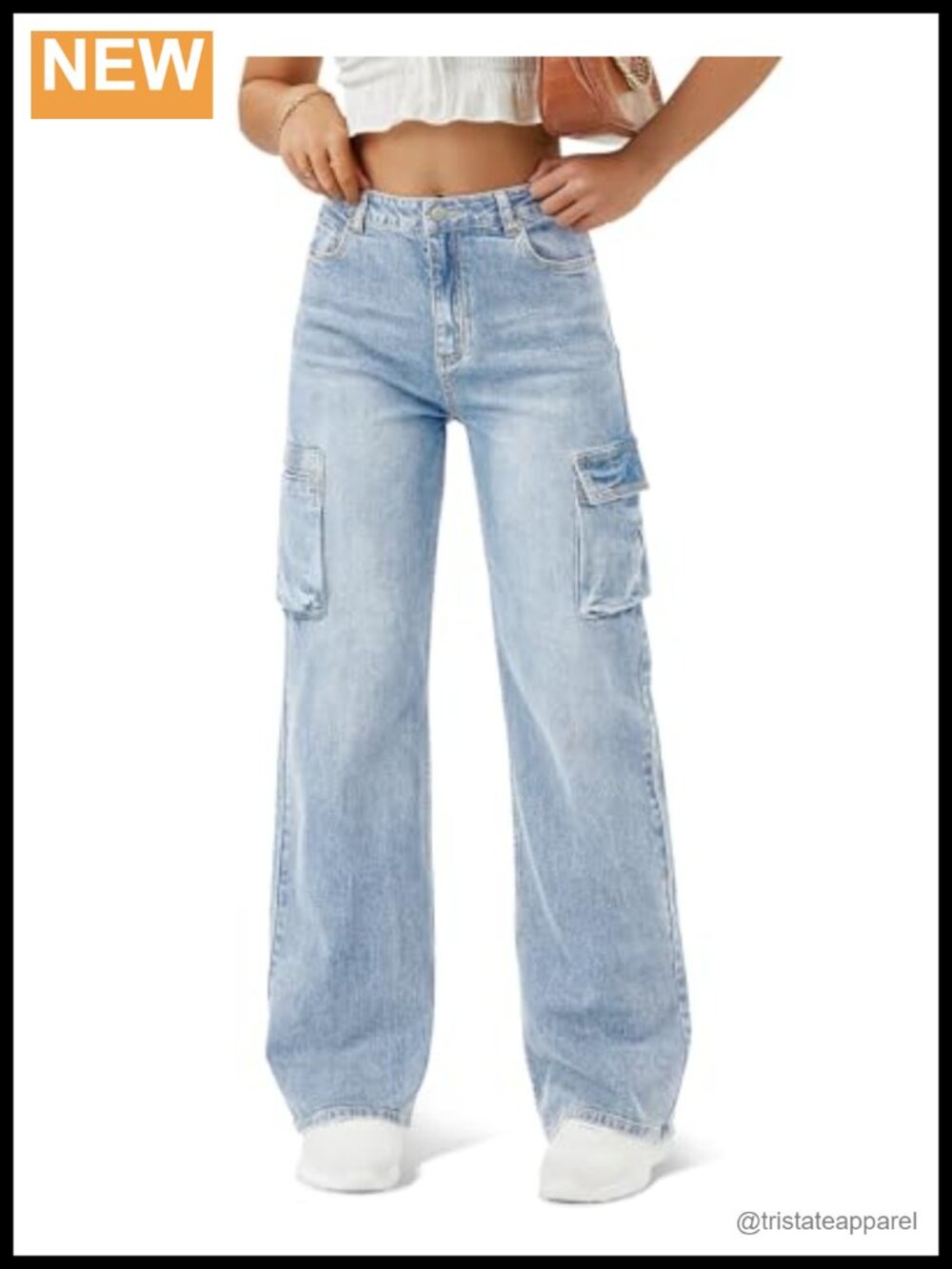 High Waist Baggy Cargo Jeans Flap Pocket Streetwear Wide Leg Denim Pants
